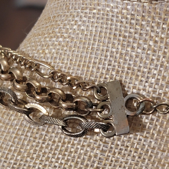 Floral Cameo Ornate Pendant Three Strand Statement Necklace - Picture 9 of 12